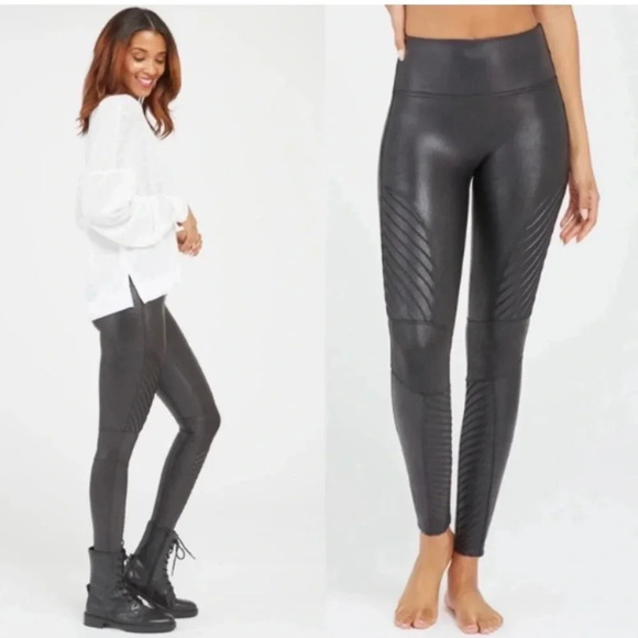 Spanx Faux Leather Moto Leggings Black Size XS Petite NWT New - Picture 2 of 16